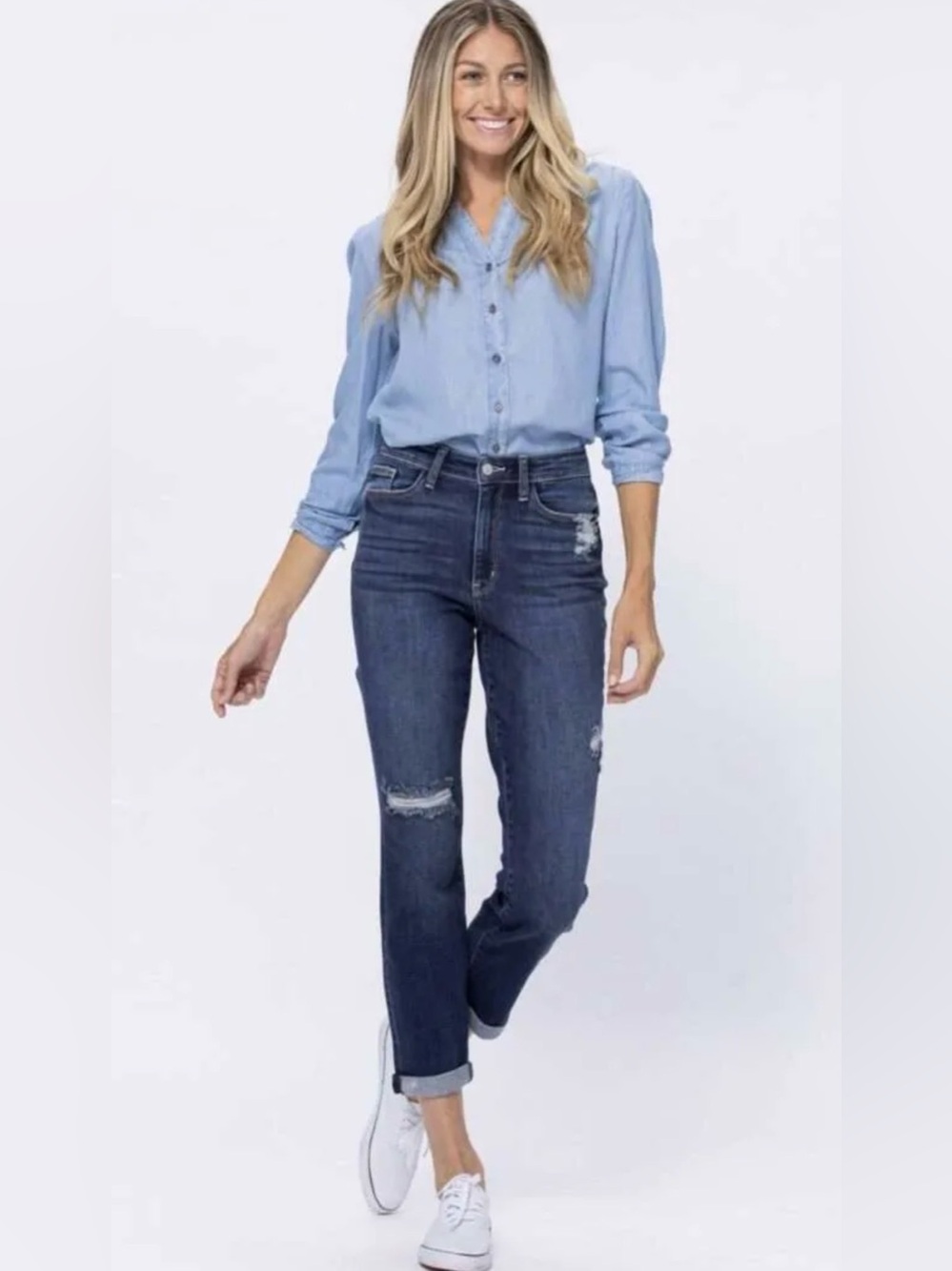Judy Blue High-Rise Dark Wash Distressed Boyfriend Fit Women’s Jean Sz 9/29